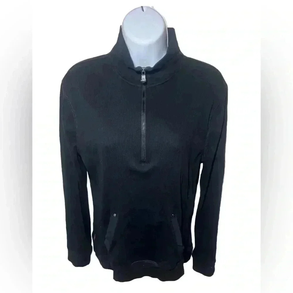 Lauren-Ralph Lauren / Black Vintage Turtleneck L/S Ribbed Knit Size L  1/4 Zip